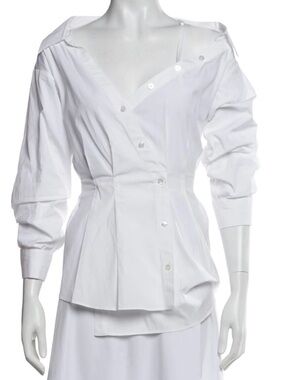 Veronica Beard White Asymmetrical Button-Front Shirt